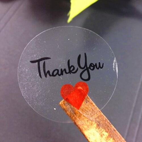1000Pcs Transparent Red Heart 3.5cm Thank You Packaging Sealing Label DIY Gift Sticker free shipping
