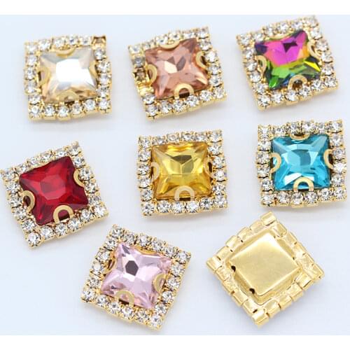 12p 12mm color sew on rhinestone Flatback crystal glass strass stone 4-Hole Metal Base claw Buckle for DIY craft Garment Clothes
