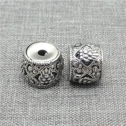 2 Pieces 925 Sterling Silver Bohemian Drum Barrel Beads for Bracelet Necklace