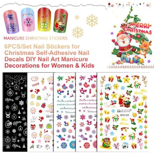3 Color (Optional) 6PCS/Set Nail Stickers for Christmas Self-Adhesive Nail Decals DIY Nail Art Decoration Water Sticker Tips