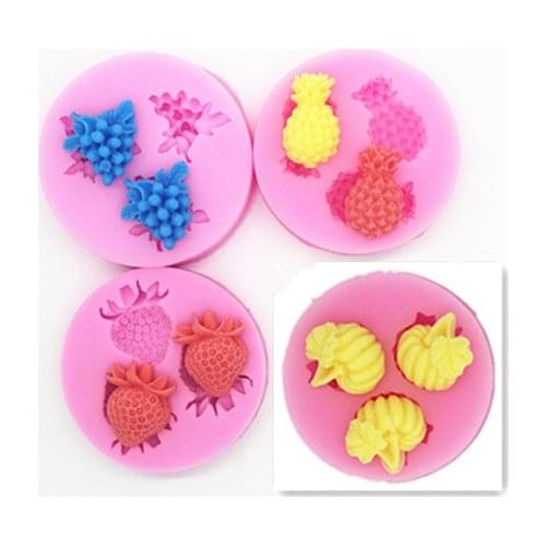 4pcs/set mini food-grade silicone fondant cake molds soap chocolate mould for kitchenbaking grape/strawberry/pineapple/pumpkin