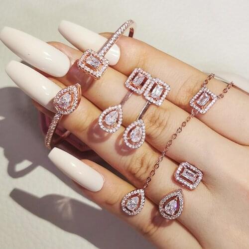 4pcs Pack New Luxury Princess 925 Sterling Silver Dubai Jewelry Sets For Wome Anniversary Gift Jewelry Wholesale J6177-ROSE GOLD