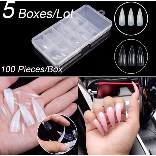 5 Boxes/Lot 100Pcs/box Long Nail Art Tips Manicure Artificial Nails Half Cover Eagle Claw Shape Stiletto False Fake Nails Tips