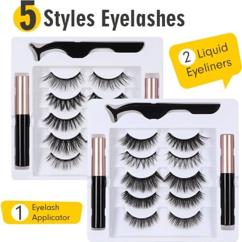 5 style pairs Magnetic Eyelashes with Eyeliners & Eyelash Curler No Glue needed Magnetic Eyelashes and Eyeliner set
