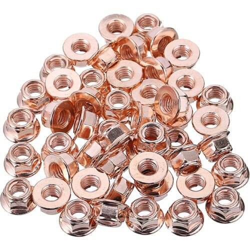 50pcs Machineboards Fixing Nut Exhaust Nuts M8 Copper Plated Nuts Turbocharger Manifold Screw Caps Set Rustproof