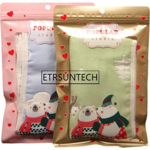 500pcs 17.5x26cm Gold/Pink Clear Front Plastic Packaging Bags X-mas Socks Gloves Masks Towel Pantyhose Sexy Lingerie Bags