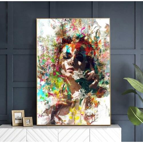 Abstract Flower Girl Portrait Graffiti Art Posters And Prints Wall Picture On Nordic Decor Canvas Painting For Living Room