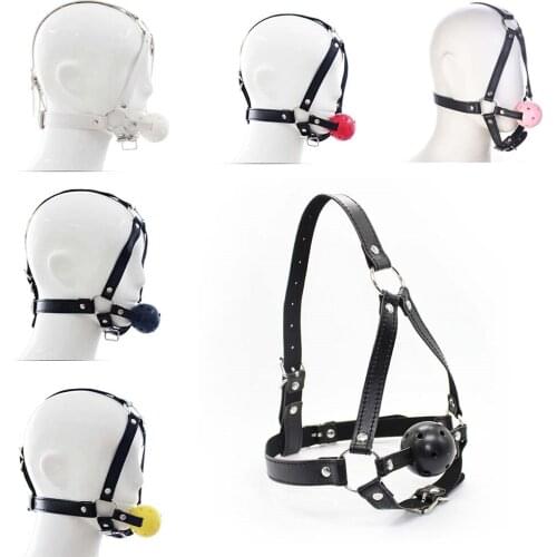 PU Leather Head Harness BDSM Bondage Open Mouth Gag Restraint Red Silicone Ball Adult Fetish Sex Game Toys for Women Couple