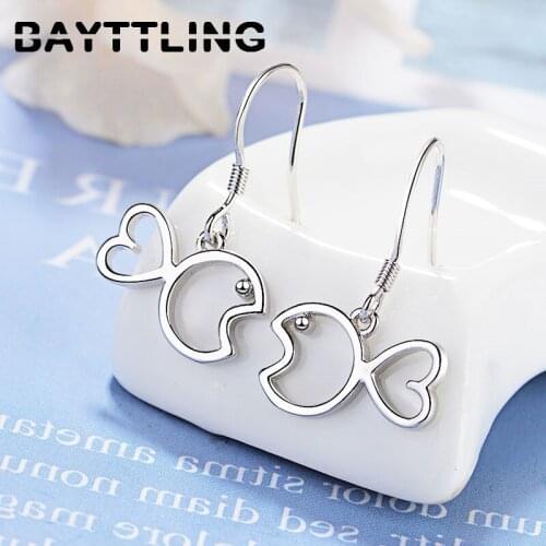 BAYTTLING Hot Selling 22MM 925 Sterling Silver Exquisite Hollow Fish Drop Earrings For Women Charm Wedding Jewelry Gifts