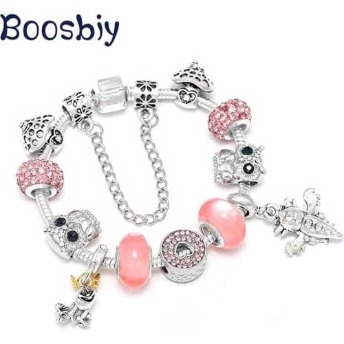 Boosbiy Hot Sale Silver Plated Crystal Owl & Frog Beads Charm Bracelet Fit Brand Bracelet For Women Girls Jewelry Gift