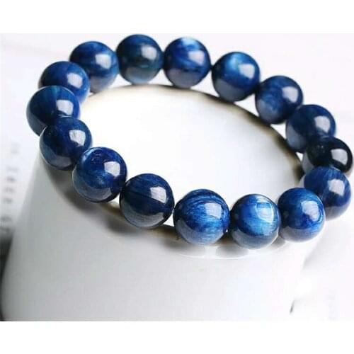 14mm Genuine Blue Natural Kyanite Bracelet Women Men Big Round Bead Stretch Powerful Natural Stone Bracelet Drop Shipping