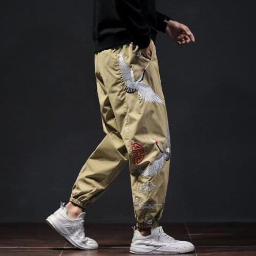 Chinese Style Retro Embroidery Pants Men Clothing Autumn Fashion Loose Casual Kimonos Trousers Plus Size Harem Pants 12111