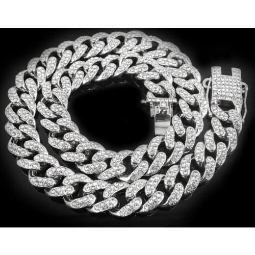 Golden Silver color iced out bling cz curb link chain miami hip hop cuban necklace mens rap gift jewelry rhinestone 13mm heavy