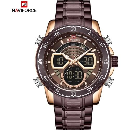 NAVIFORCE New Men Luxury Stainless Steel Dual Display Watches Fashion Chronograph Sport Waterproof Wristwatch Relogio Masculino