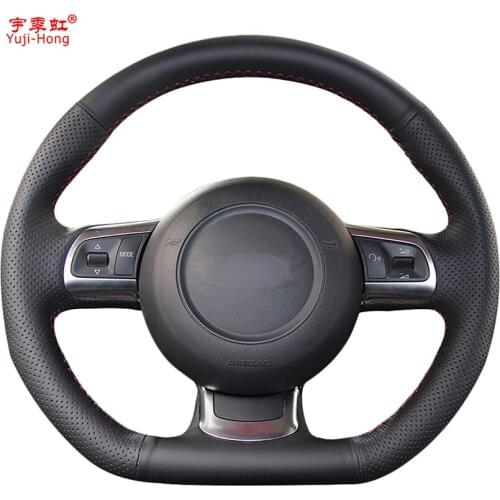 Yuji-Hong Artificial Leather Car Steering Wheel Covers Case for AUDI TT 2008-2013 R8 2014 TTS 2011-2013 Black Cover