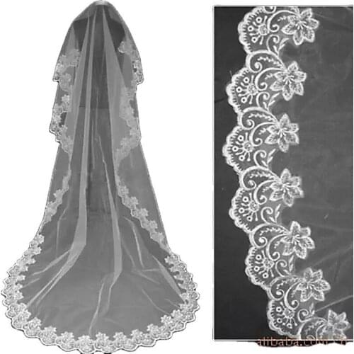Romantic Long Wedding Veil 3 M One Layer Lace Tulle Bridal Veils Woman Bridal Party Wedding accessories