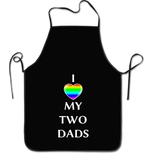 I Love My Two Dads Rainbow Flagg Heart LGBT Gay Chef Cooking Apron for Carpenter Shop BBQ Grilling Funny Baking Personalized