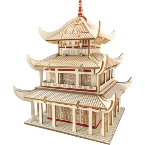 XF-G008H Wooden Toys 3D Jigsaw Puzzle Yueyang Tower Hobby Toys Educational Gifts For Kids Adults Family Funny Games DIY