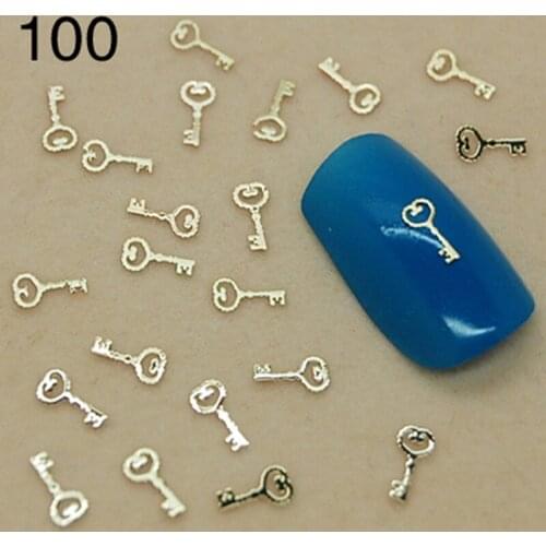 K100 Key shape Golden Metal Nail Art Jewelry Nail Decoration Tiny Slice Metal Stud Accessories