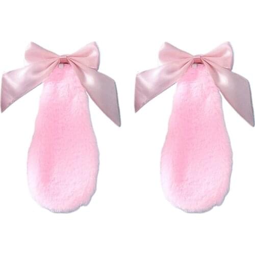 Kawaii Lolita Cosplay Hair Clip Rabbit Plush Lop Ears Ribbon Bowknot Hairpins N0HE