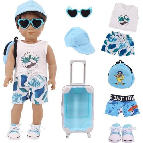 Doll Clothes Travel Suit T-shirt +Accessories Backpack For 18 Inch American Bourne &43 cm Reborn Baby Doll Generation Girls Toys