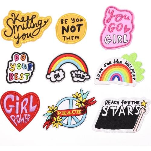 Cute Letters Embroidery Patches Iron on Cartoon Slogan Badges Thermo Stickers for Girls Clothes Hole Patch Decorative Appliques