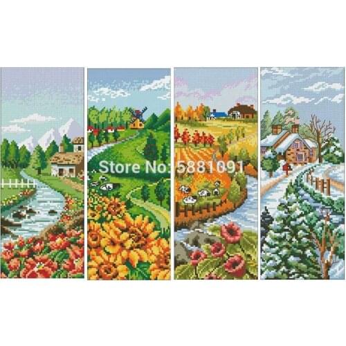 Four Seasons patterns Counted Cross Stitch 11CT 14CT 18CT DIY Chinese Cross Stitch Kits Embroidery Needlework Sets home decor