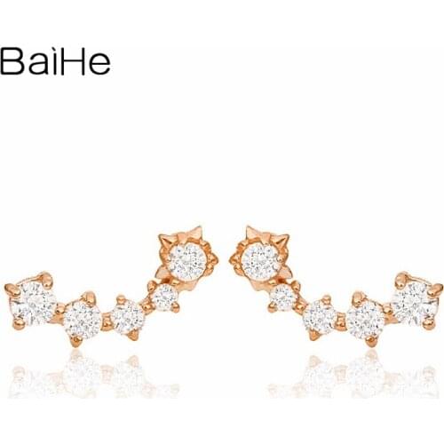 BAIHE Solid 18K Rose Gold 0.02ct H/SI Round Natural Diamond Wedding Gift Trendy Fine Jewelry Star Stud Earrings For Women