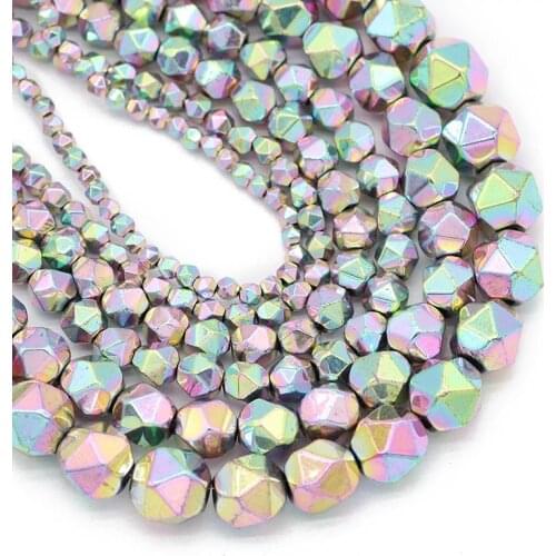 Natural Hematite Stone 3/4/6/8/10MM Light Purple Faceted Round Spacer Loose Beads For Jewelry Making Bracelet DIY Findings