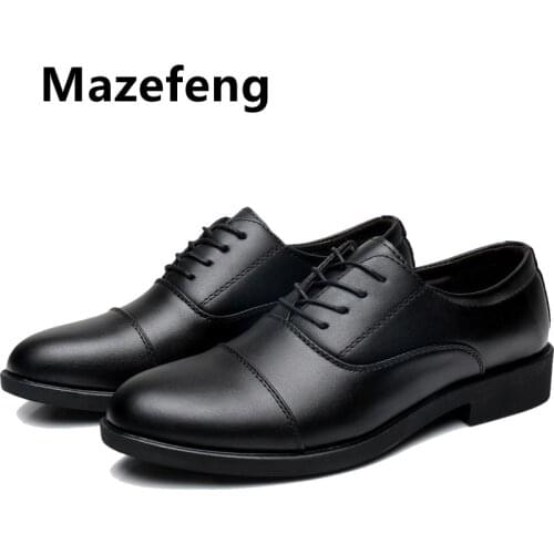 Mazefeng 2019 New Fashion Spring Autumn Men Leather Shoes Men Dress Shoes Lace-up Male Officer Shoes British Style Pointed Toe