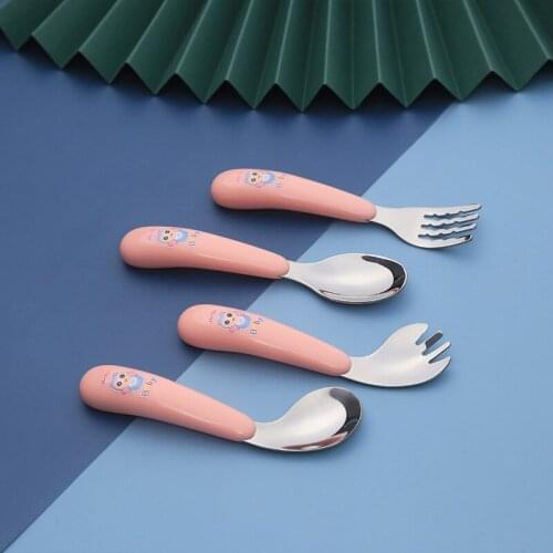 New Childrens Cutlery Pink Blue Stainless Steel Dinnerware Little Bee Pattern Fork And Spoon Baby Favorite Tableware 1pcs