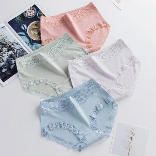 New Sexy Lace Panties Mid-waist Womens Underpant Large Size Briefs Fat MM Cotton Underwear Panties Cotton Breathable