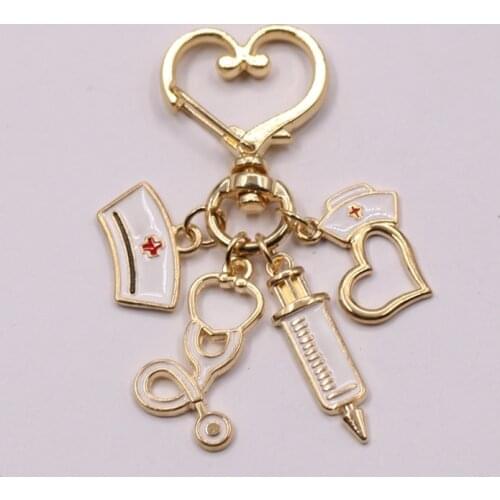 New Fashion Doctor Nurse Medical Tool Syringe Stethoscope Heart Keychain Medicine Gift Jewelry