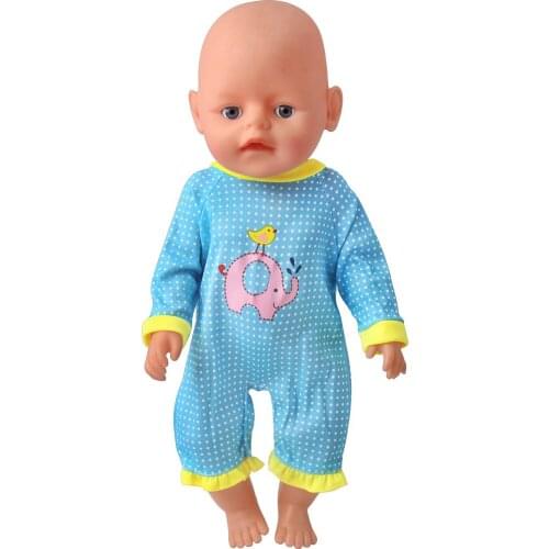 New Pattern Fashion Little Elephant Blue One Piece Fit 18 Inch American&43cm Baby New Born Doll Clothes Accessories Girls' Toys