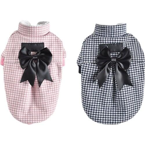 Autumn Winter Pet Vest Coat With Big Bow Fashion Stitching Plaid Wool Warm Jacket Chihuahua Dog Supplies for Small Medium Dog
