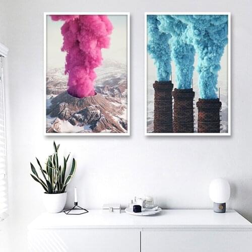 Poster Nordic Pink Smoke Volcano Landscape Canvas Posters and Prints Wall Art Painting Decorative Pictures For Living Room Decor
