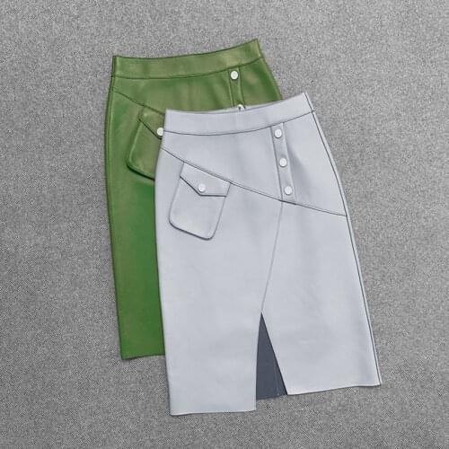 Chic OL elegant Genuine pencil skirts Autumn Womens High quality sheepskin High-rise leather skirt C617