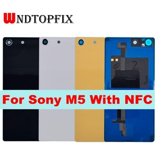 For Sony Xperia M5 E5603 E5633 Back Battery Cover Glass Rear Door Case With NFC Connector +Sticker For Sony M5 Battery Cover