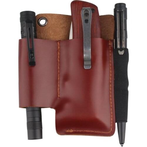 Tactical Edc Tool Holster Portable Flashlight Case Leather Tactical Pen Storage Waist Bag Outdoor Sports