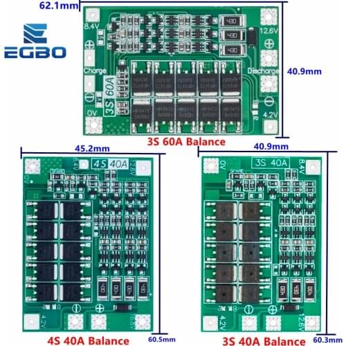 3S/4S 40A 60A Li-ion Lithium Battery Charger Protection Board 18650 BMS For Drill Motor 11.1V 12.6V/14.8V 16.8V Enhance/Balance