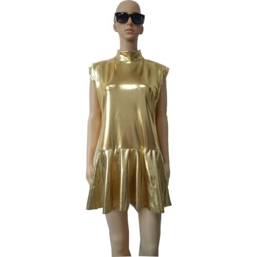Kids Women Shiny Metallic Leotard Catsuit Dancing Dress Sleeveless Back Zippered A-line Dress Party Clubwear Pole Dance Costume