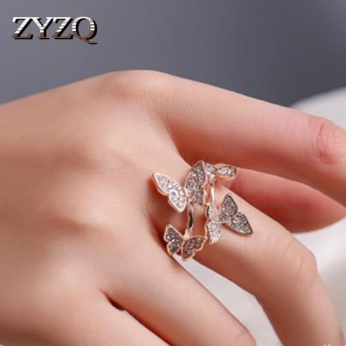 ZYZQ Romantic Butterfly Finger Ring For Women With Micro Paved Trendy Open Engagement Rings Lovely Adjustable Gift Rings Hot