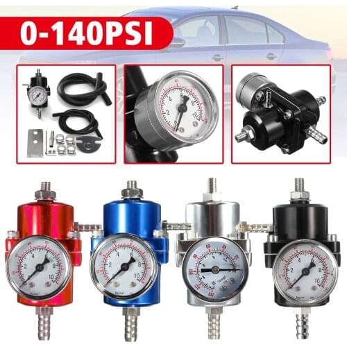 0-140PSI Universal Car Fuel Pressure Regulator With Gauge Adjustable Oil Pressure Regulator black blue red silver