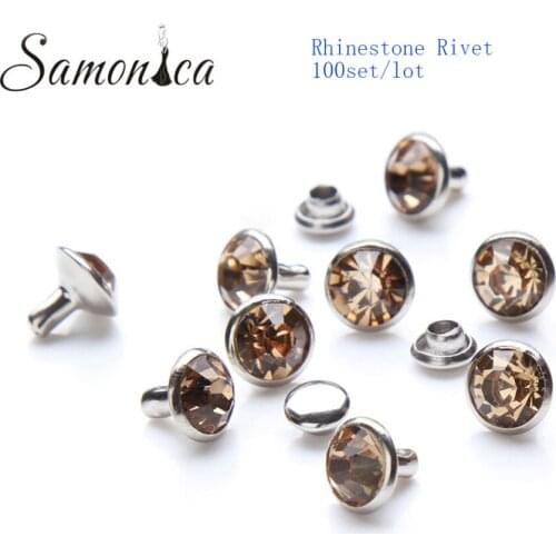 100Set 8mm Colorado Topaz A++ Copper Spikes and Studs Crystal Rhinestone Rivets For Leather Clothes Bags Shoes Decorative Crafts