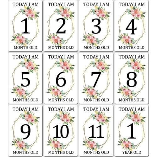 12 Pieces/set Month Sticker Card Newborn Photography Milestone Photo Sharing Cards Gift Set Kids Commemorative Card Photo Props
