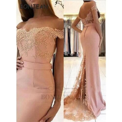 2021 Peach Bridesmaid Dresses Lace Off-the-Shoulder Black Gilrs Mermaid Floor Length Elastic Satin African Bridesmaid Dress