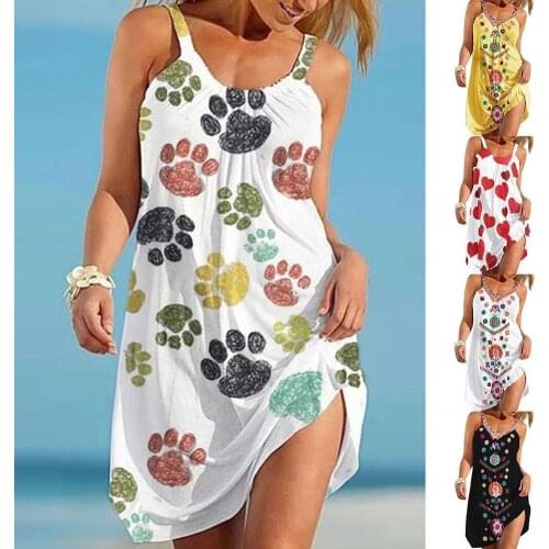2021 Womens Summer Sundresses Sleeveless Sexy Woman Short Loose Strap Print Casual dress Sundress Boho Dress Beach Beachwe Z4S4
