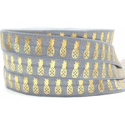 5Yards 16mm Gold Foil Pineapple Grey fold over elastic Handmade Accessories DIY elastic band foe