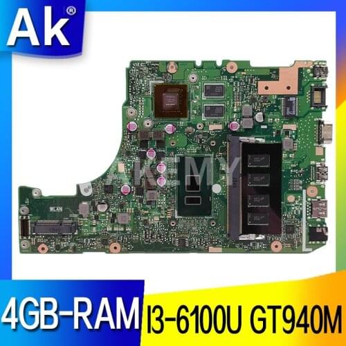 Akemy X302UA_UJ Laptop motherboard For Asus X302UV X302UA X302UJ original mainboard 4GB-RAM I3-6100U GT940M 90NB0BM0-R00020