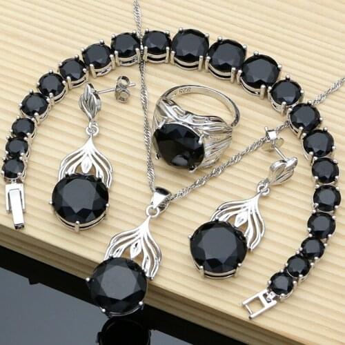 Big Blue Sapphire 925 Silver Jewelry Sets Needle Earrings Rings Fine Women Wedding Jewellry Bride Necklace Set Dropshipping